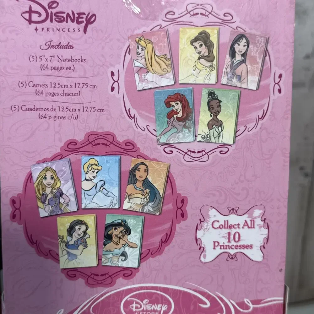 Vintage Disney Store Set Of 10 Mini Princess Journals With Glitter Accents New
